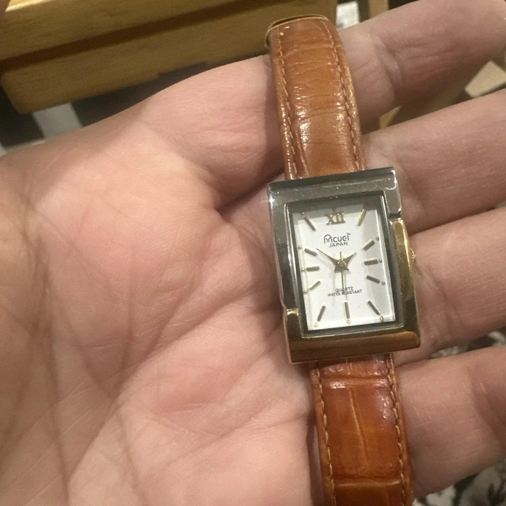 Working VTG ACUET Two Tone Face Ladies Watch Brown Band New Battery‎ 21mm Fit 7
